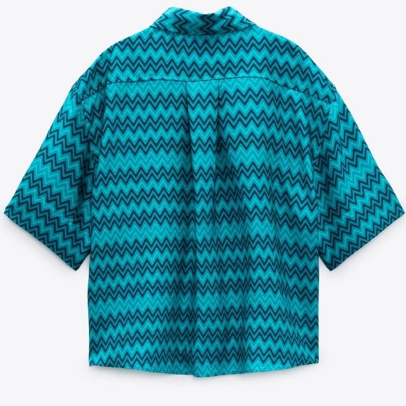 Zara PRINTED SHIRT BLUE - Picture 2 of 4